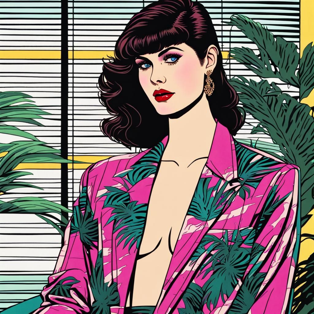 80s Vogue Model in Synthwave Neon Style