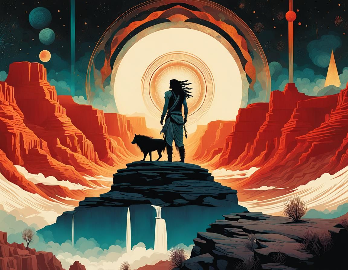 Grand Canyon Sunset: Indigenous Art in Geometric Style