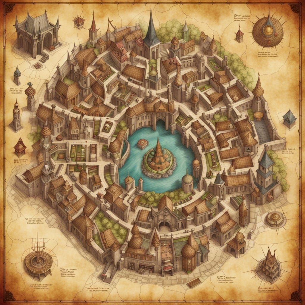 Detailed Fantasy City Map on Parchment