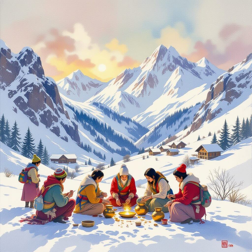 Starlight Harvest in Mountain Valley Oil Painting