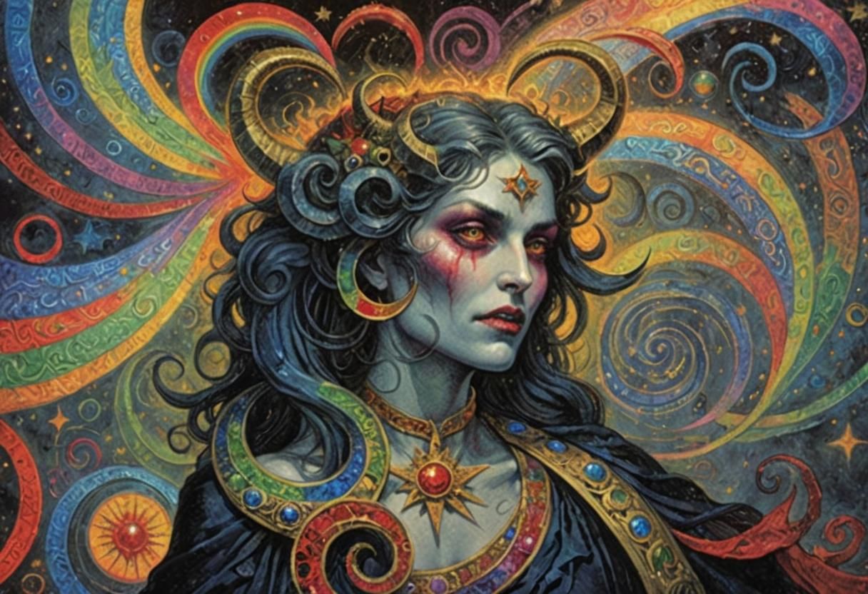 Vibrant Demon Lilith with Horns and Fangs