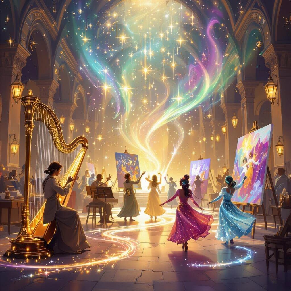 Creators Making Magic in a Radiant Hall with Auroras