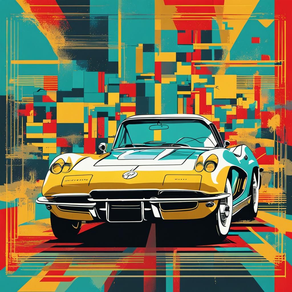 Retro Corvette in Pop Art Style