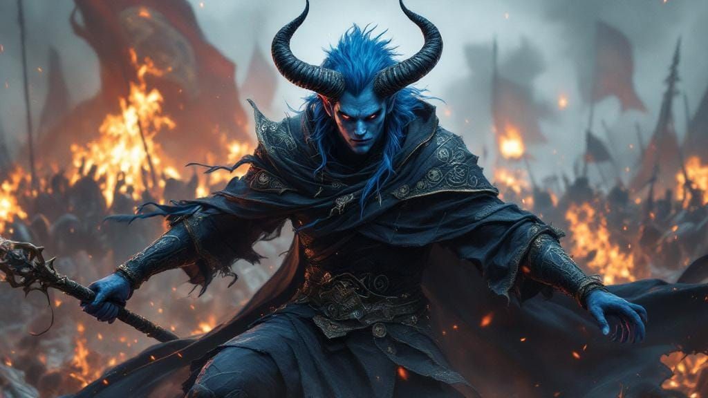 Tiefling Mage Defends Strixhaven: Rococo Battlefield Portrai...