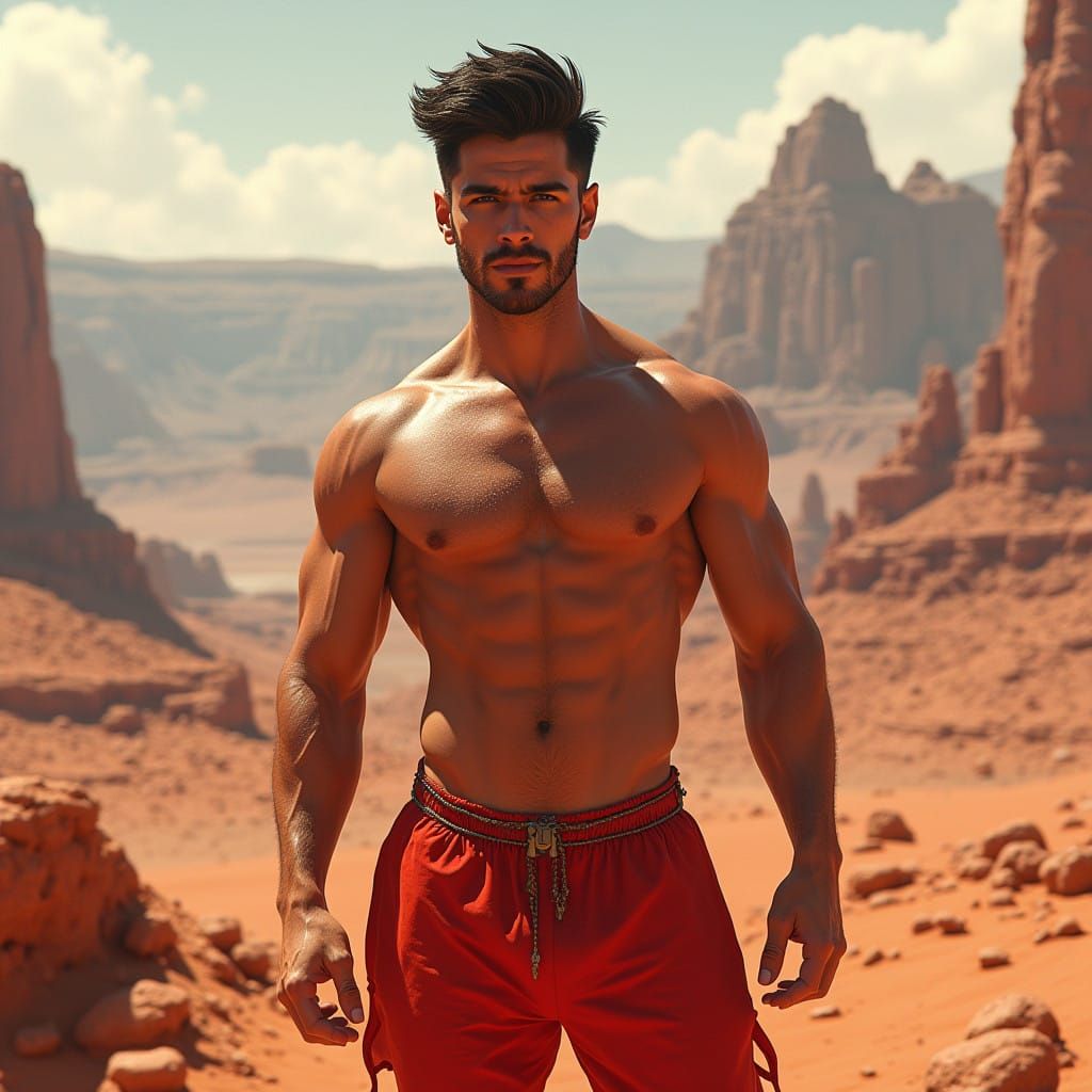 Confident Athlete on Mars Landscape