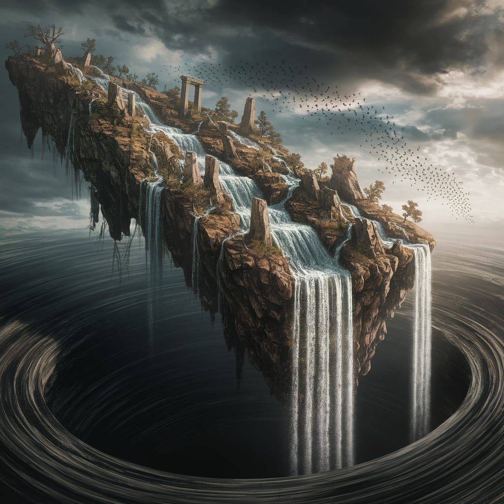 Floating Island on the Brink: A Digital Painting