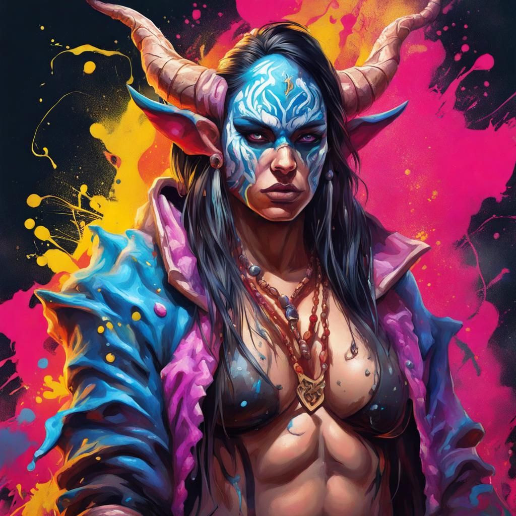 Saraya as Draconic Sorcerer in Graffiti Art Style