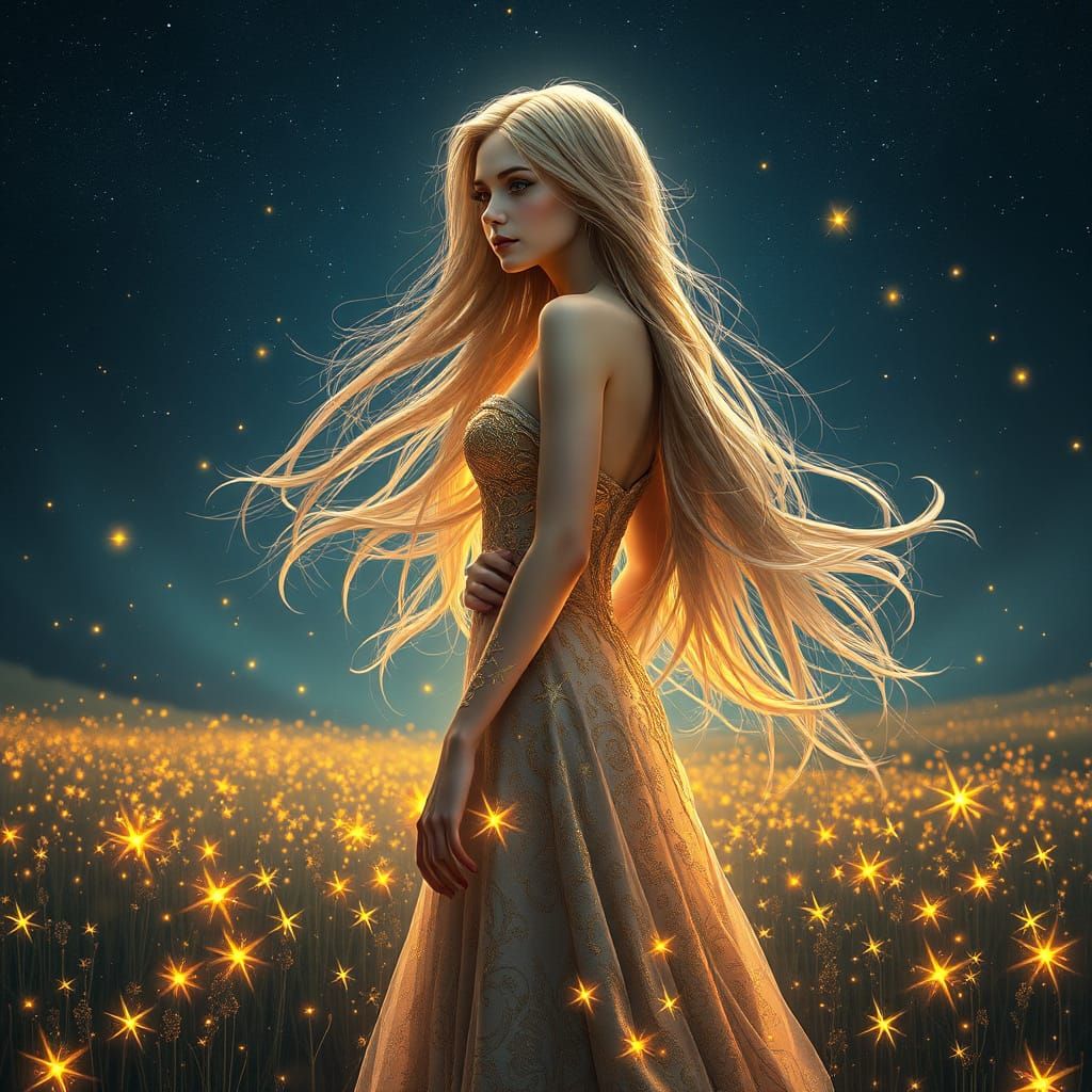 Celestial Beauty in Starlight, Oil Painting