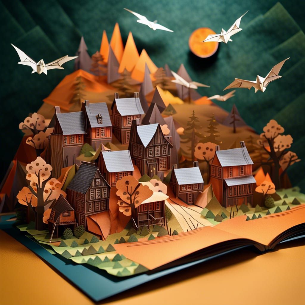 Steampunk Papercraft Village Pop-Up Book in 8K