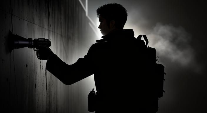 Menacing Shadow Silhouette on Wall, Dramatic Lighting