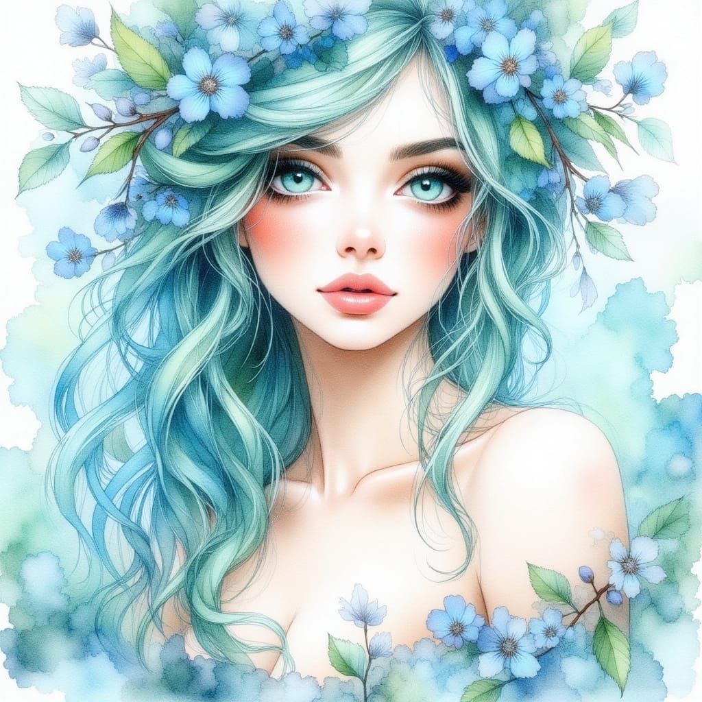 Pretty Woman with Teal Hair and Turquoise Eyes