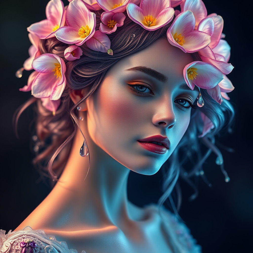 Ethereal Flower Woman Portrait in Fantasy Art Style