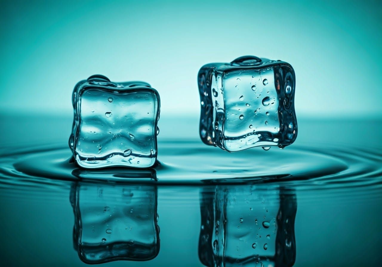 Crystal Clear Ice Cubes in Turquoise Macro Photography