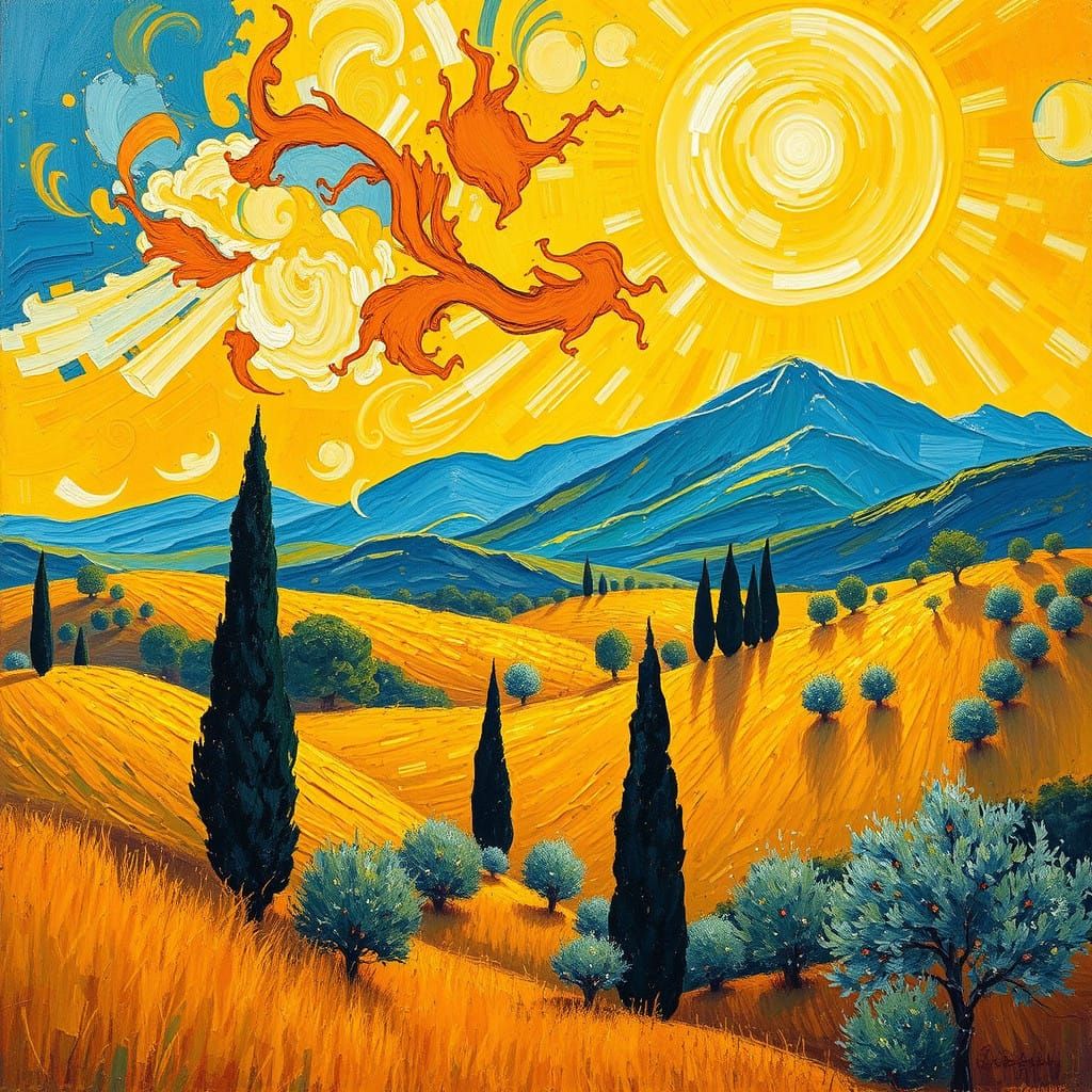 Surreal Tuscan Landscape in Impressionist Style