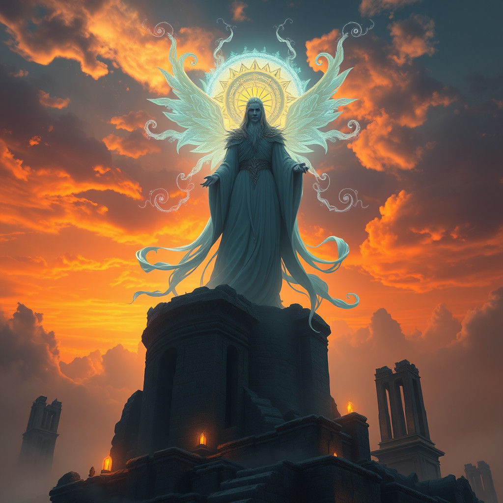 Ethereal Sage in Ancient Ruins at Twilight