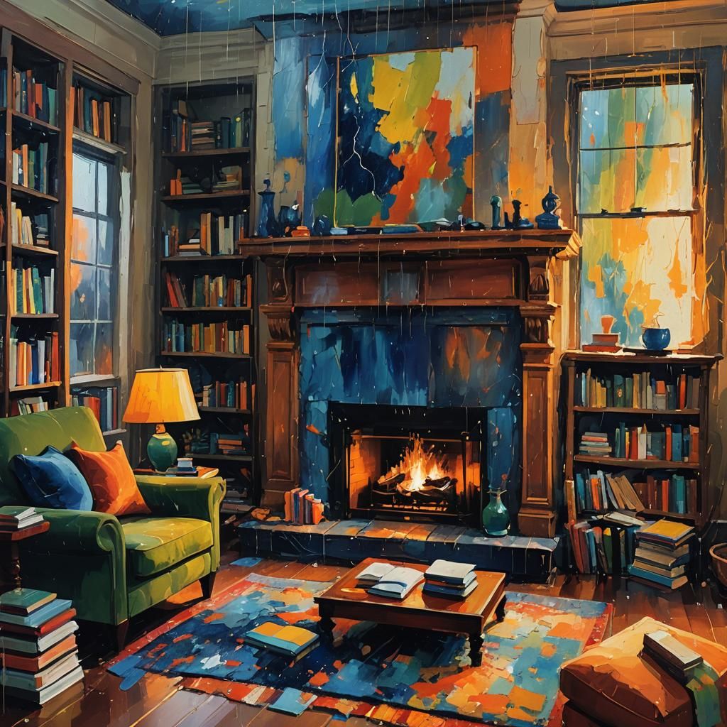 Cozy Living Room in Abstract Expressionism Style