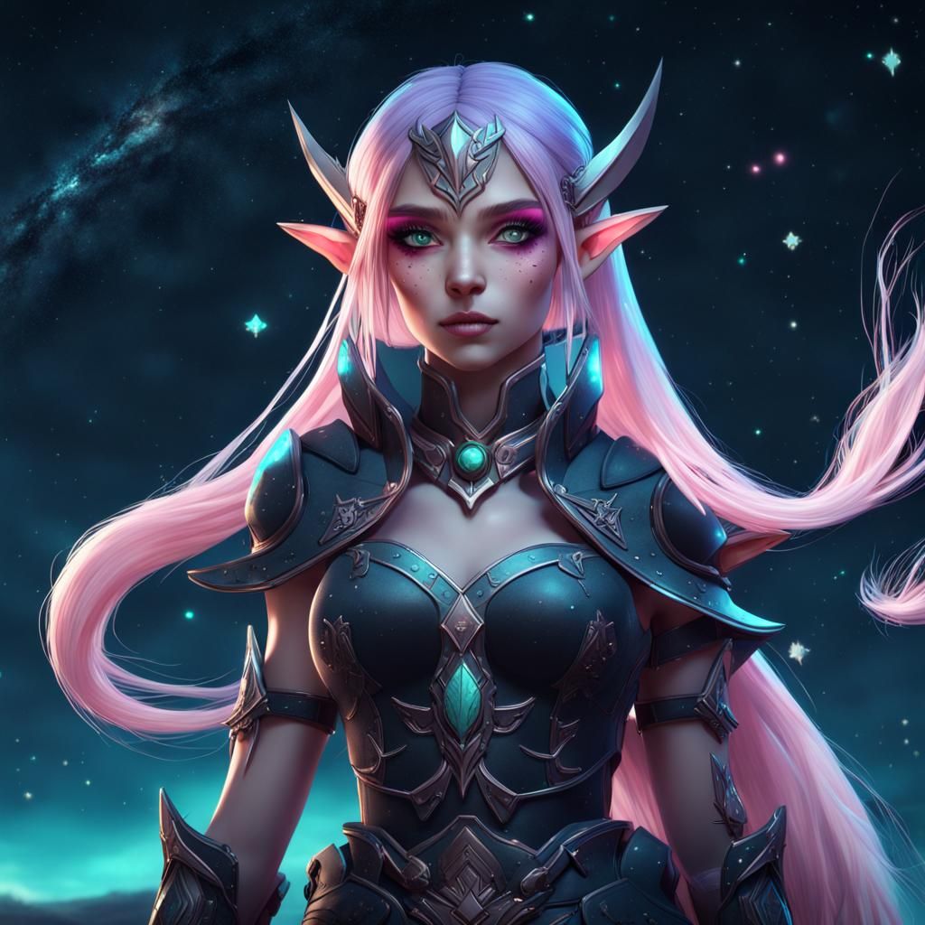 Anime Elf Warrior in a Starry Night