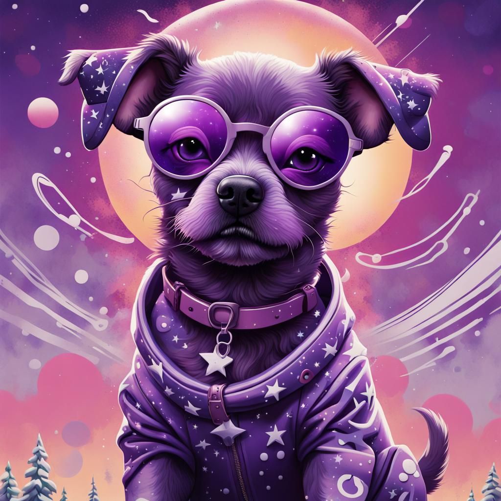 Psychedelic Purple Puppy in Winter Sky