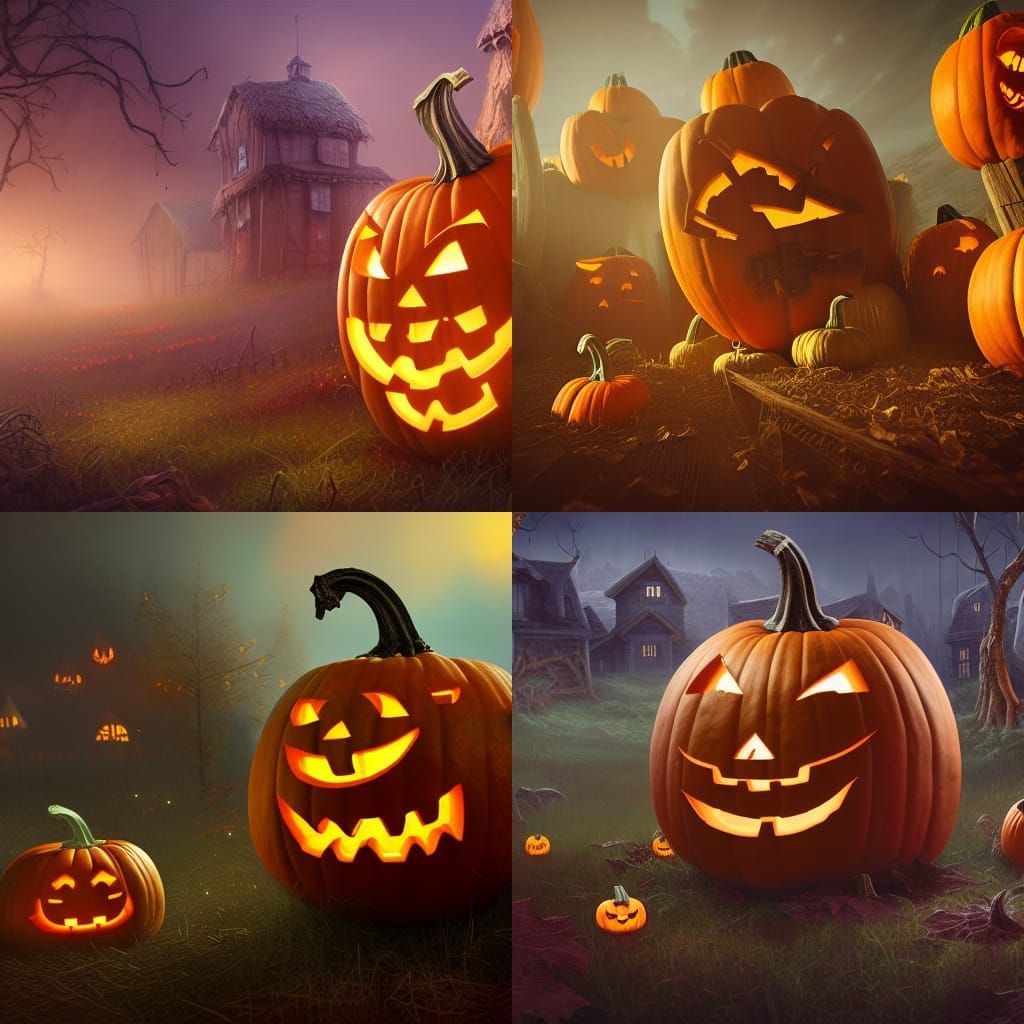 Creepy Pumpkin Patch in Detailed Matte Painting Style