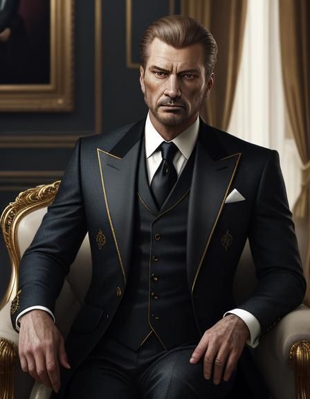 Noble in Suit: Hyperrealistic Chiaroscuro Portrait