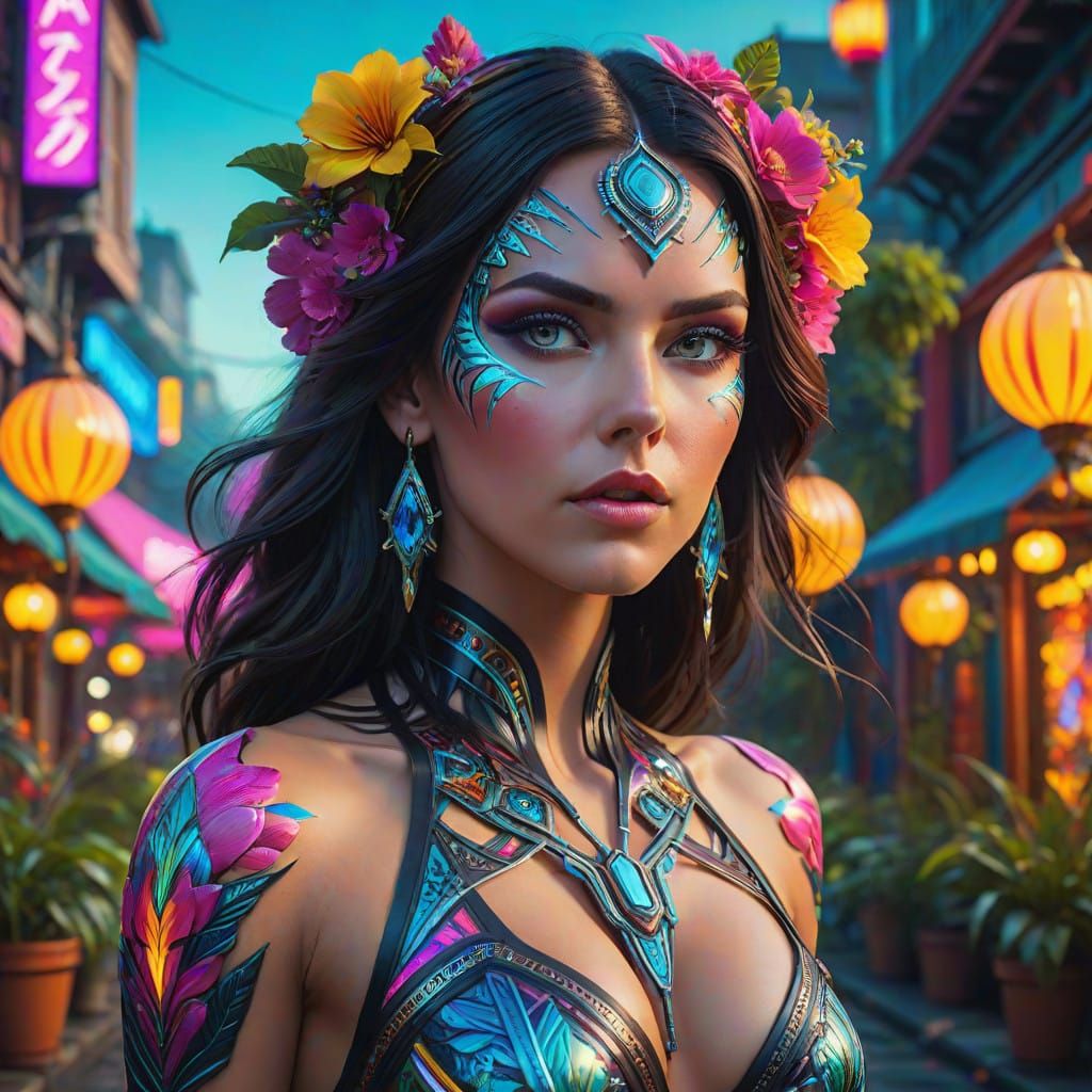 Stunning Brunette in Dreamlike Cityscape