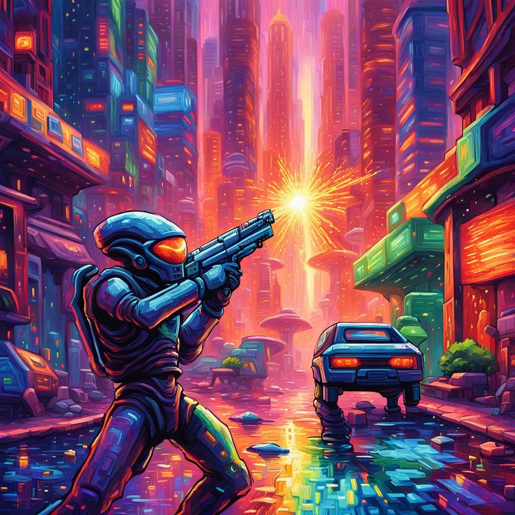 Alien shooting game pixel art  style 👾