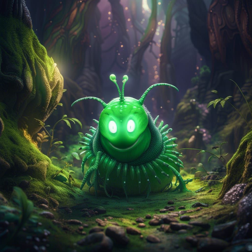 Fantasy Glow Worm with Big Mouth in Detailed Style