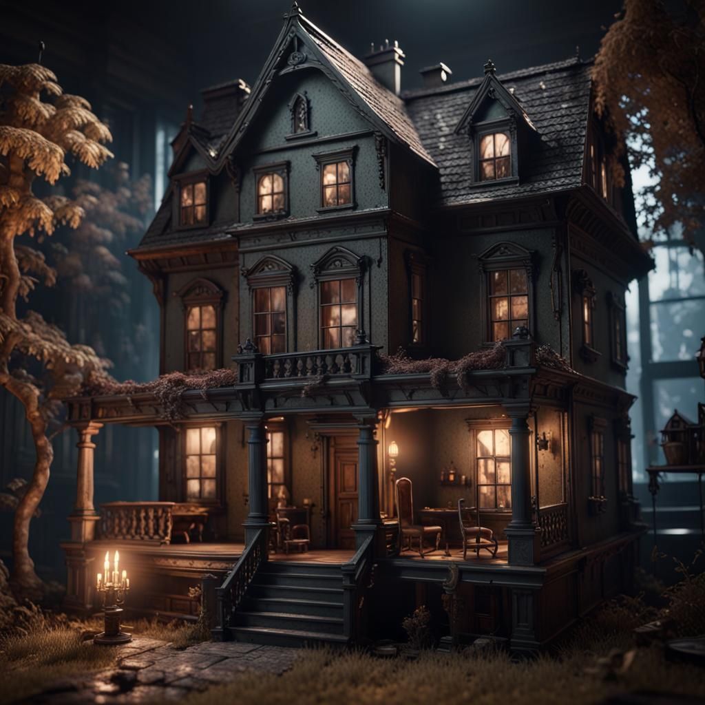 Haunted Dollhouse in 3D Game Cinematic Style