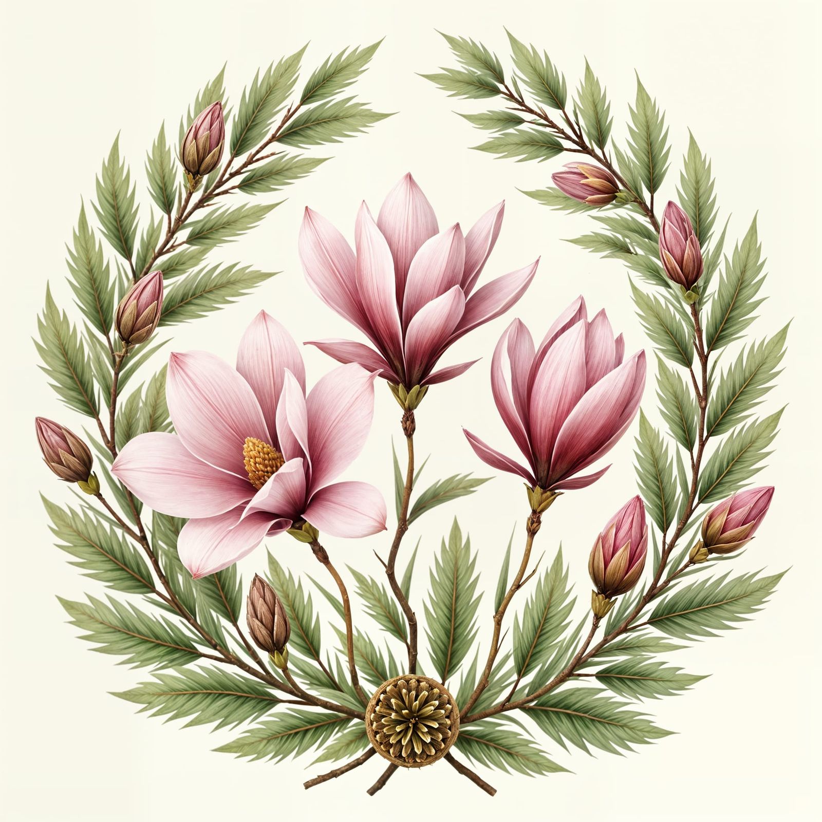 Magnolia Wreath with Pine Cones and Branches