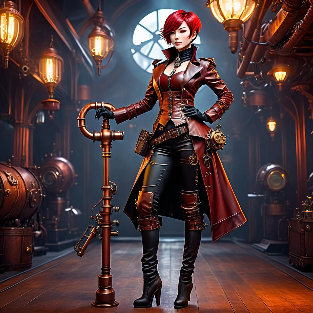 Anime Steampunk Girl in Detailed Dark Fantasy Art