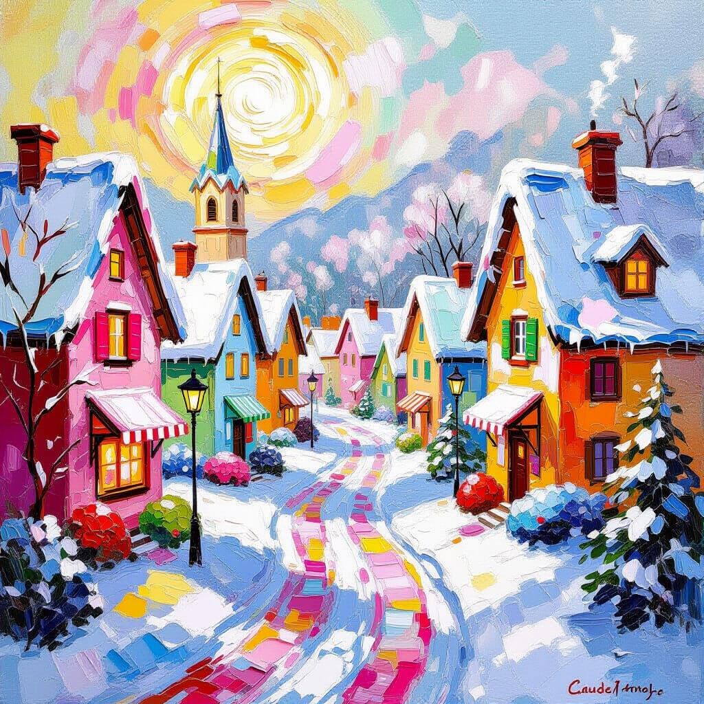 Candy Village in Neo-Expressionist Oil Painting