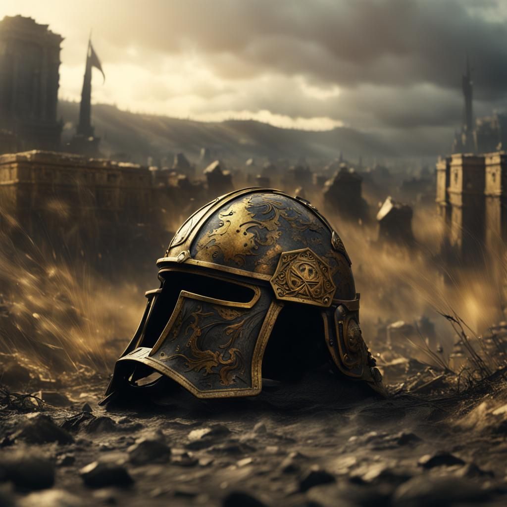 Medieval Battlefield: Gold and Black Helmet