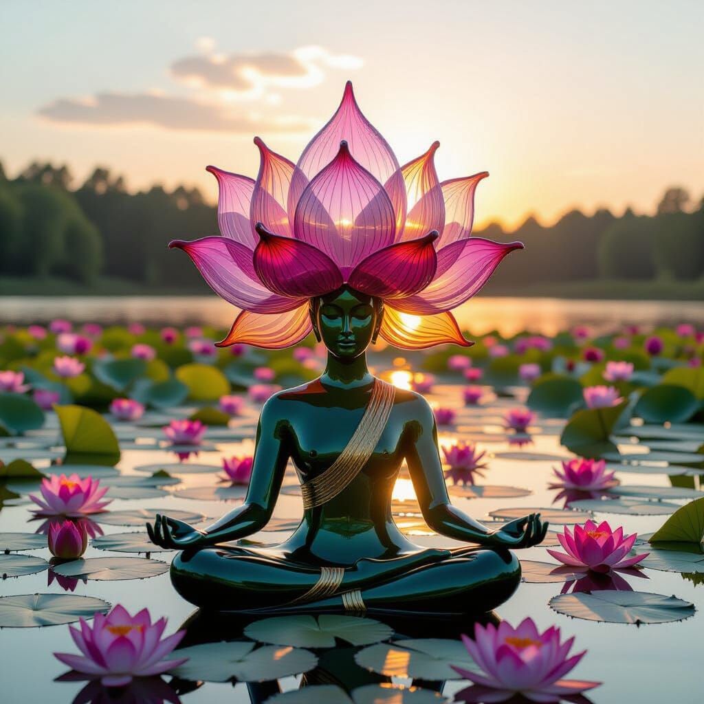 Glass Lotus Hat Worn by Meditating Figure