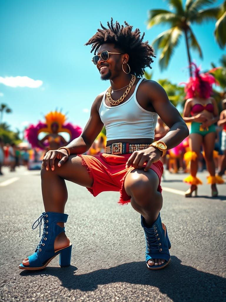 Caribbean Carnival Dancer in Vibrant Street Parade