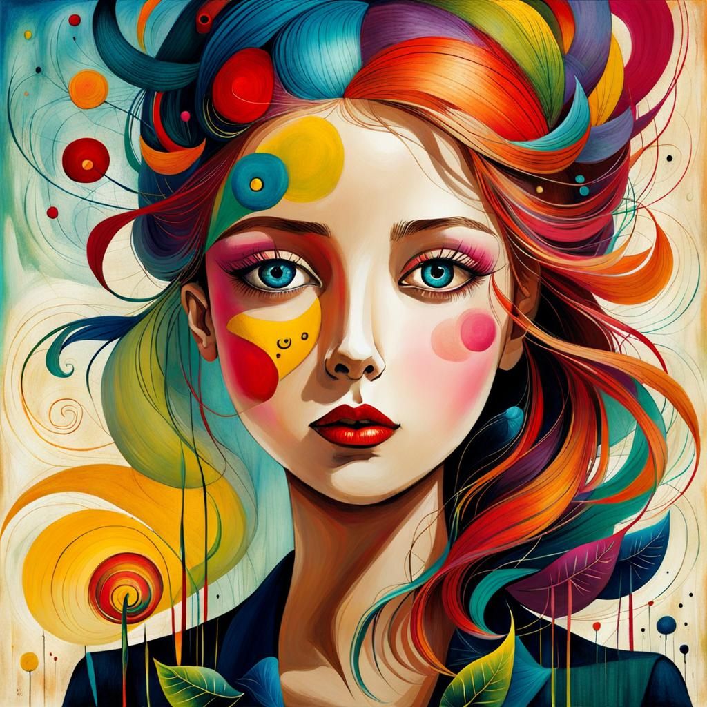 Colorful Portrait in Art Brut Style