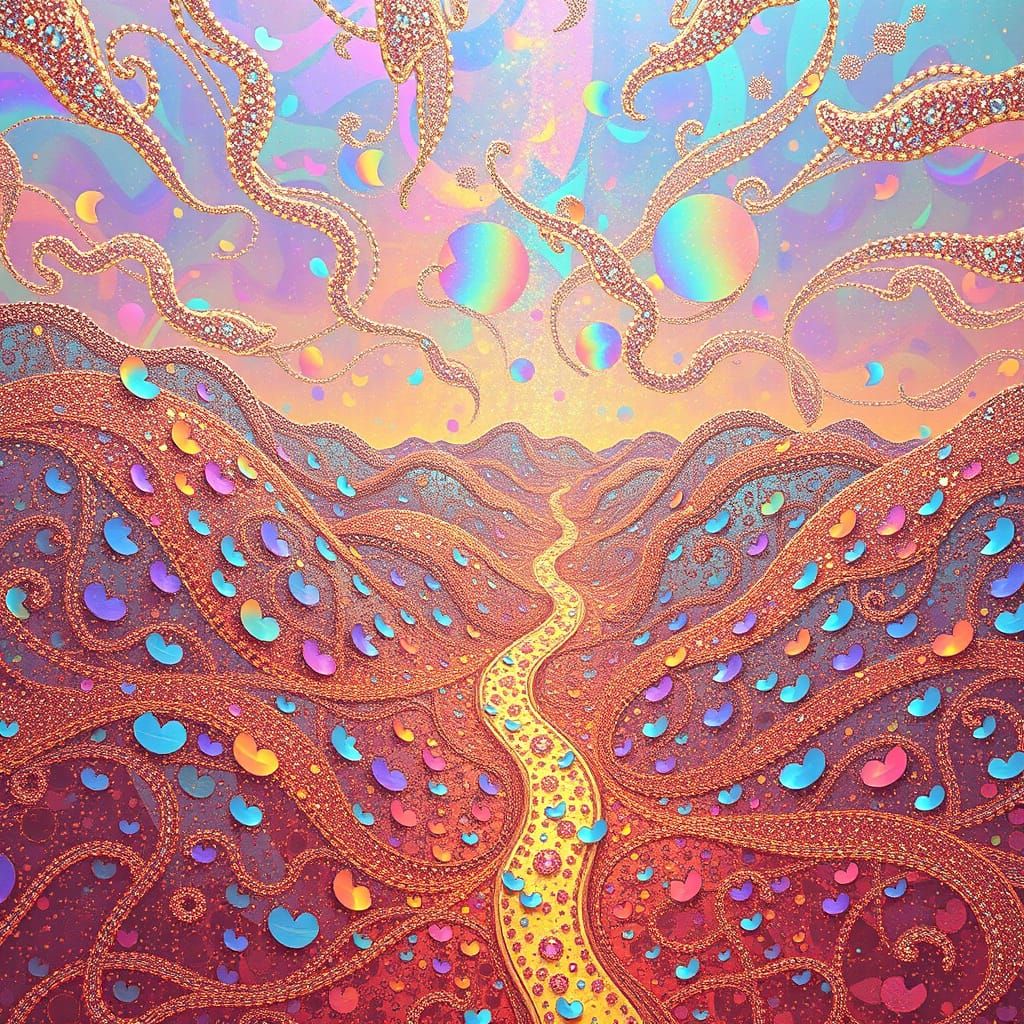 Glittering Art Nouveau Landscape in Photorealistic Style