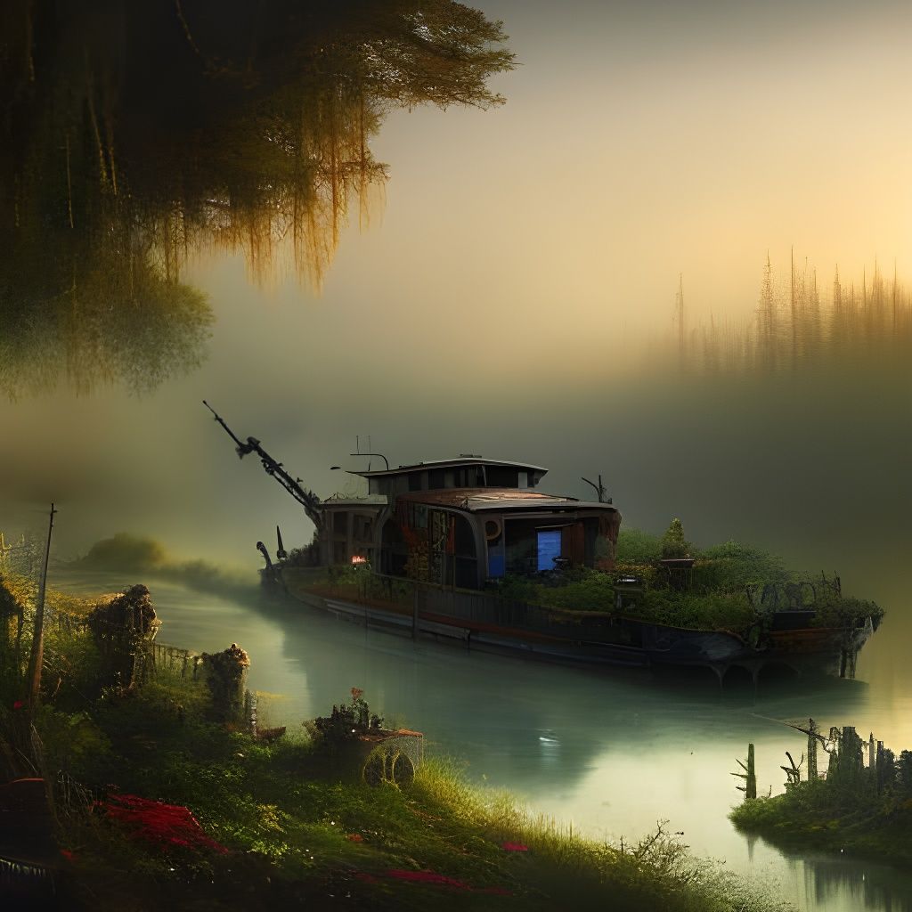 Isometric River Boat in Post-Apocalyptic Wonderland