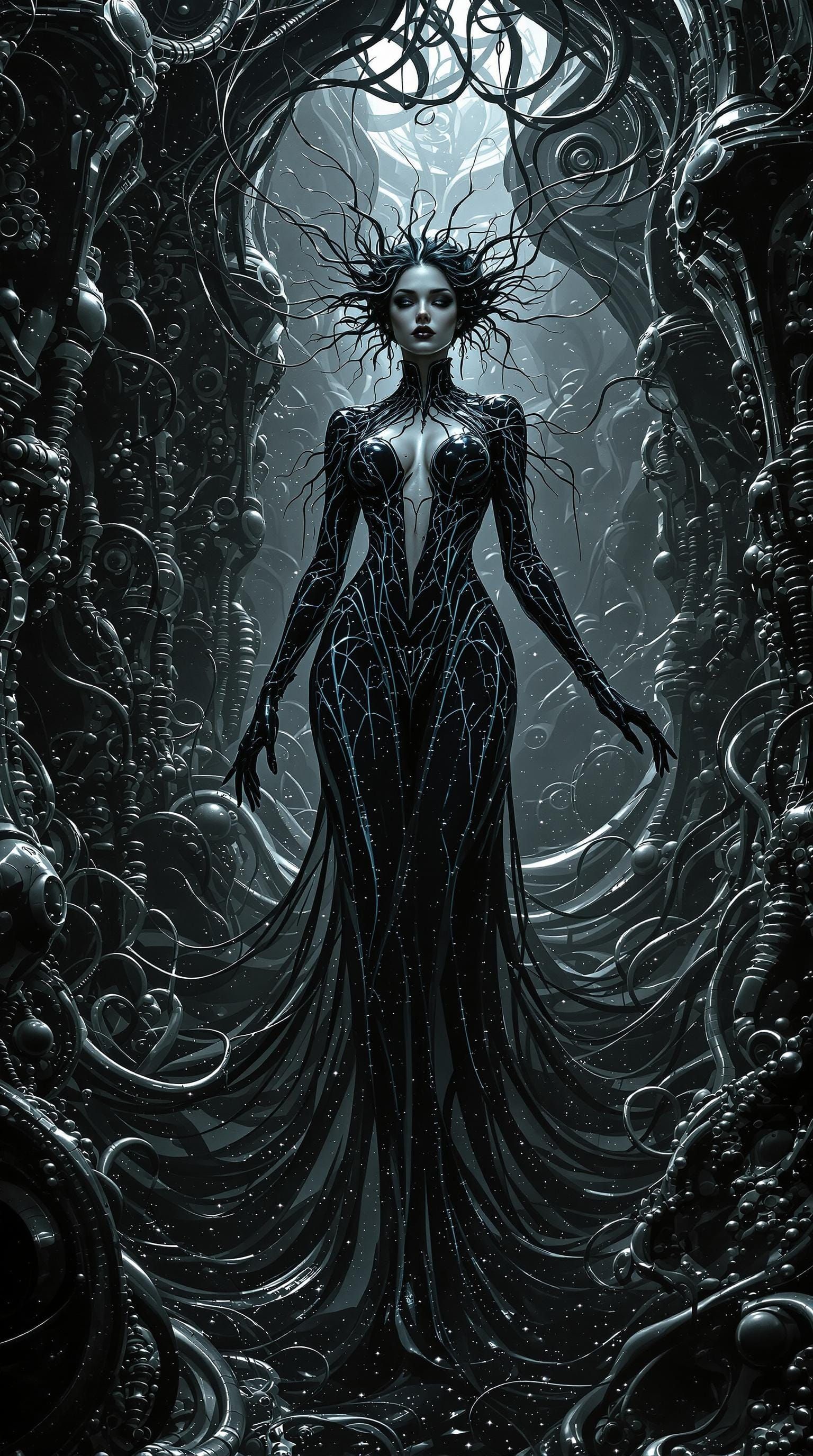 Surreal Biomechanical Dreamscape in Cyberpunk Style