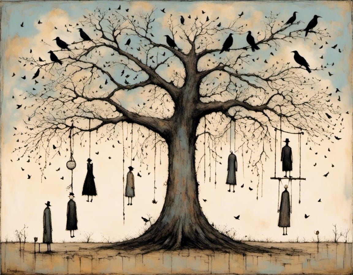 gallows tree with crows