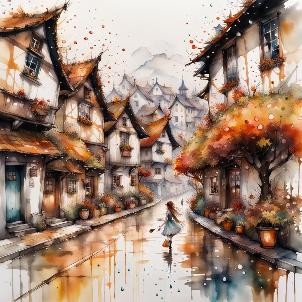 Fairies Skateboarding in Autumn Fairytale Village