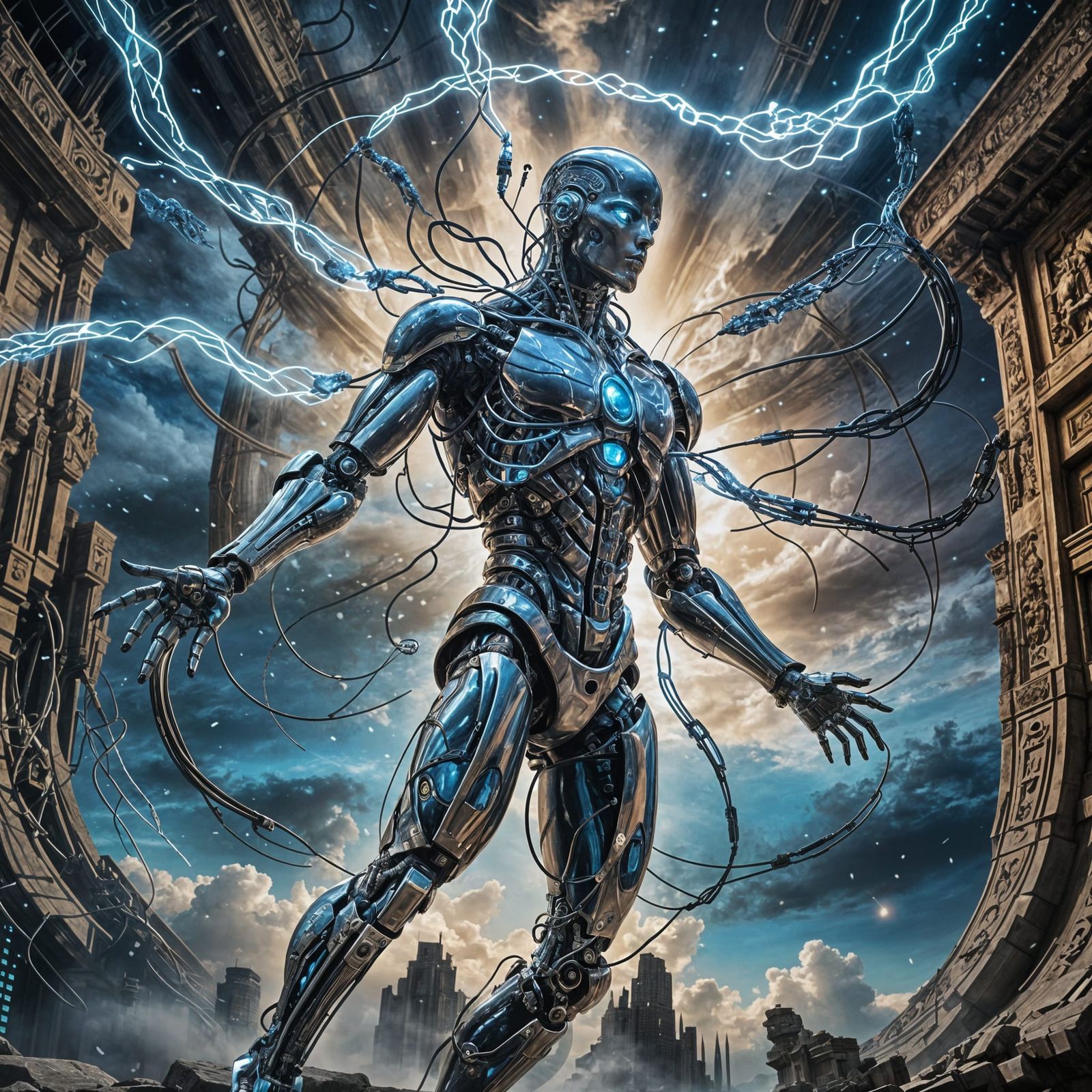 Cyborg Creation of Adam in Renaissance Style