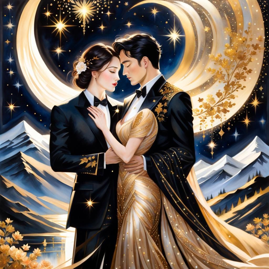 Romantic Watercolor Painting with Gold Sparkles