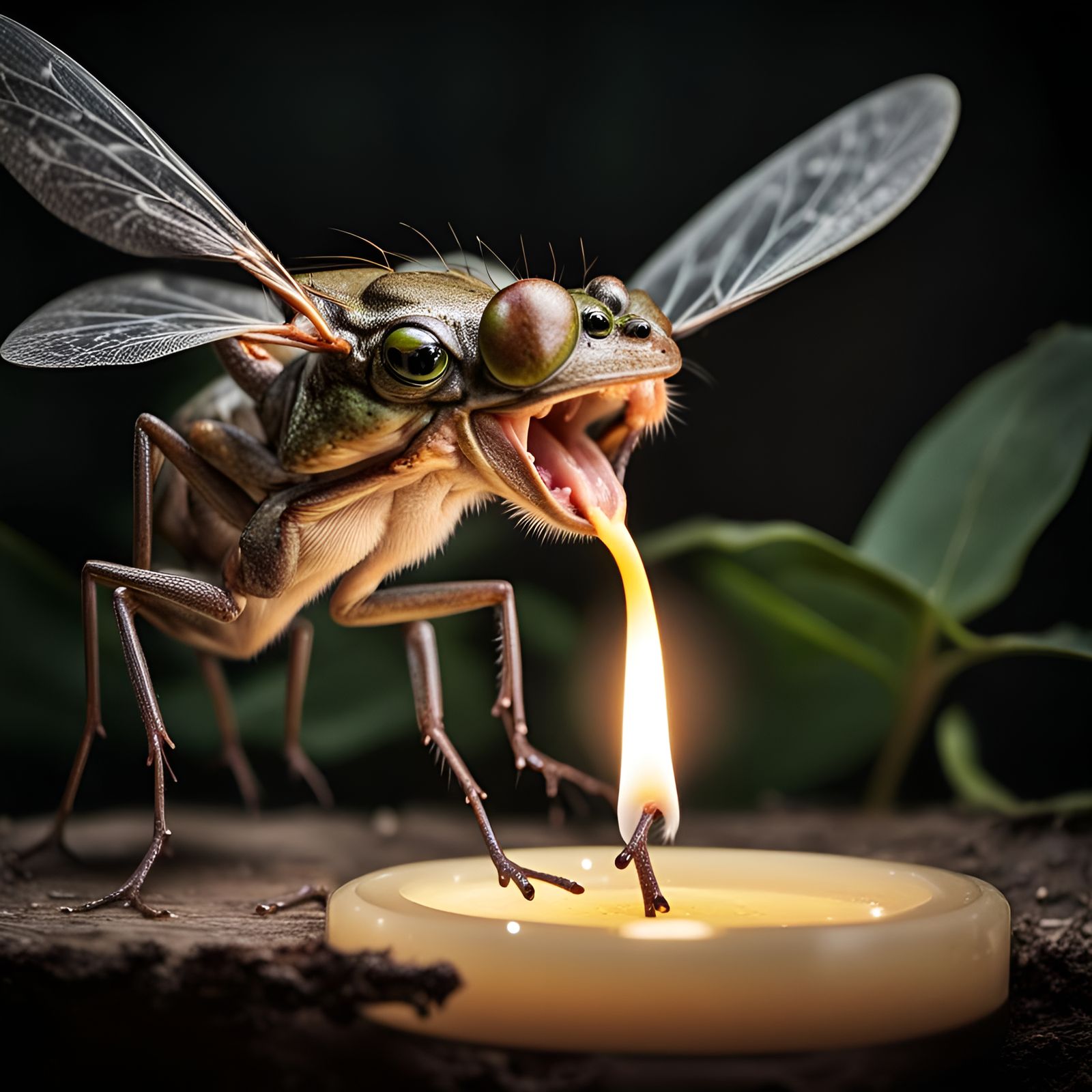 Frog Snares Fly in Candlelight Scene