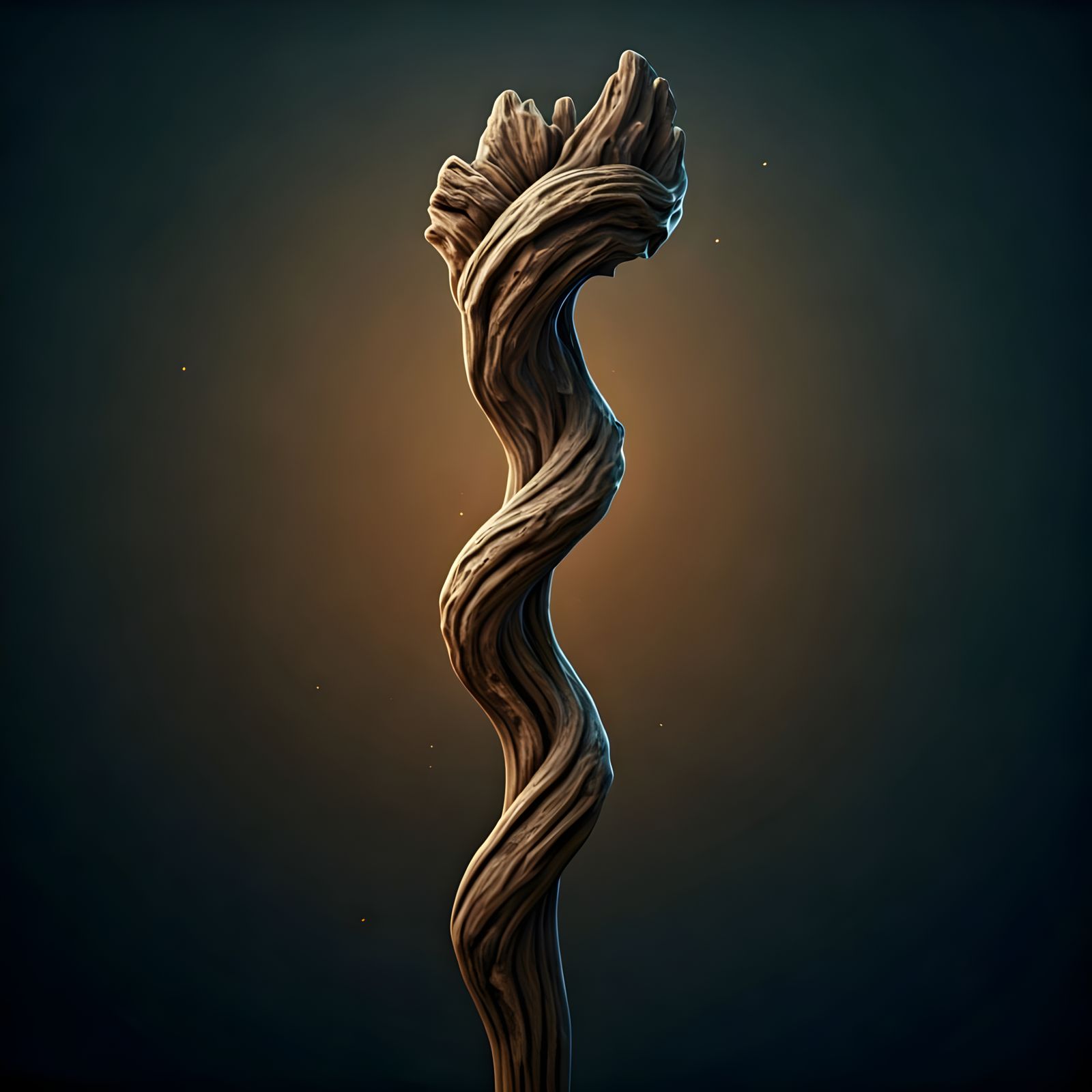 Detailed Wooden Staff with Dramatic Lighting