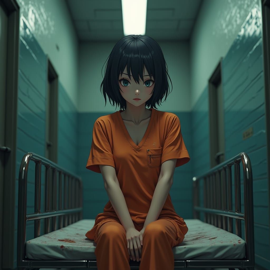 Gritty Woman in Dystopian Jail Cell