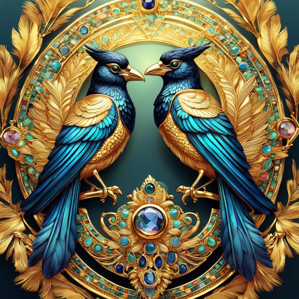 Ornate Egyptian Magpie Brooch in Baroque Style