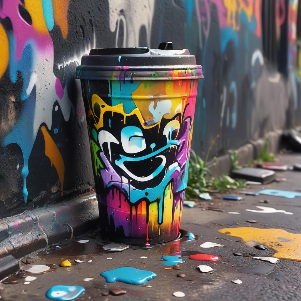 Colorful Coffee Cup Graffiti Art Macro Shot