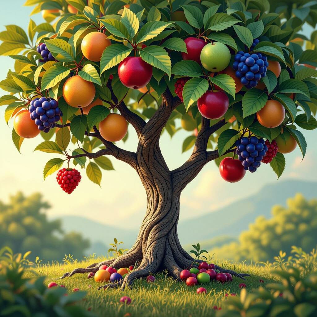 Surreal Fruit Tree in Alphonse Mucha Style