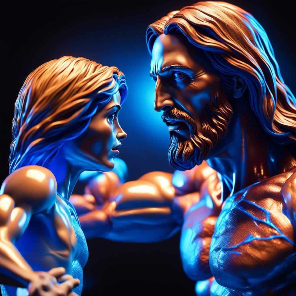 Jesus Christ Punches Annabelle in Neon 3D Render