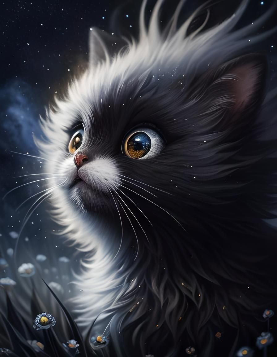 Fluffy Fantasy Creature Playing in Flower Rain